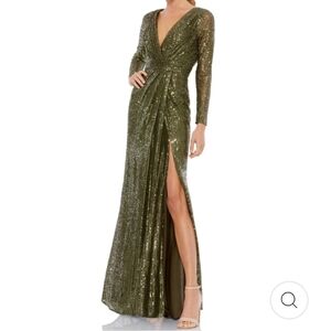 Mac Duggal Green Sequin Ruched Gown